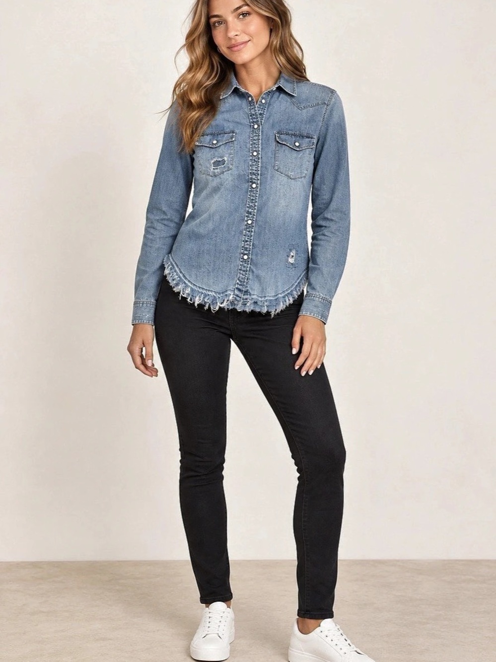 American Eagle Distressed Denim Shirt